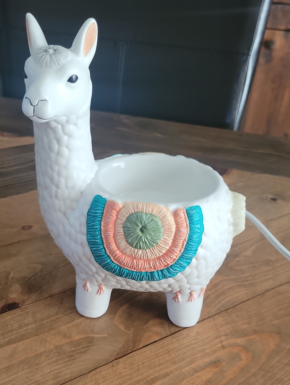 White Ceramic Llama Scentsy Warmer with Teal, Peach, and Sage Accents